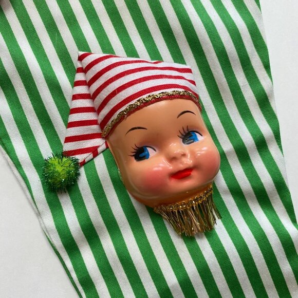 Christmas Stocking with Dolly Face Holiday Decor Xmas Vintage Handmade - Picture 3 of 5